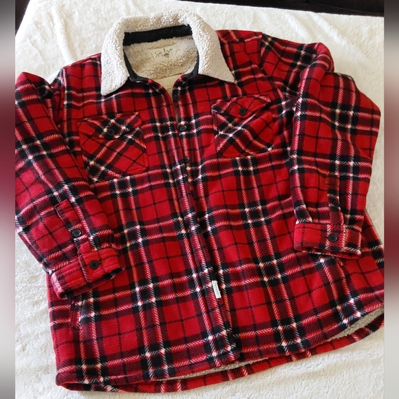 🌺 Unisex Soho Threads Red Plaid Sherpa-Lined Jacket - Picture 6 of 12